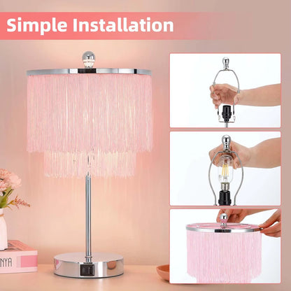 Pink Touch Lamp with USB Port, Dimmable LED Light for Girls Bedroom, Living Room Decor