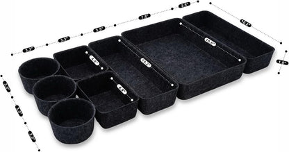 Office Desk Drawer Organizer Tray Felt Storage Bin for Pens Jewelry Makeup Decluttering Sleek Minimalist Living 8-Piece(Carbon)