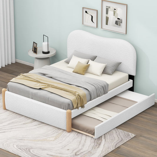 Full Classic Upholstery Platform Beds for Kids Teens, White