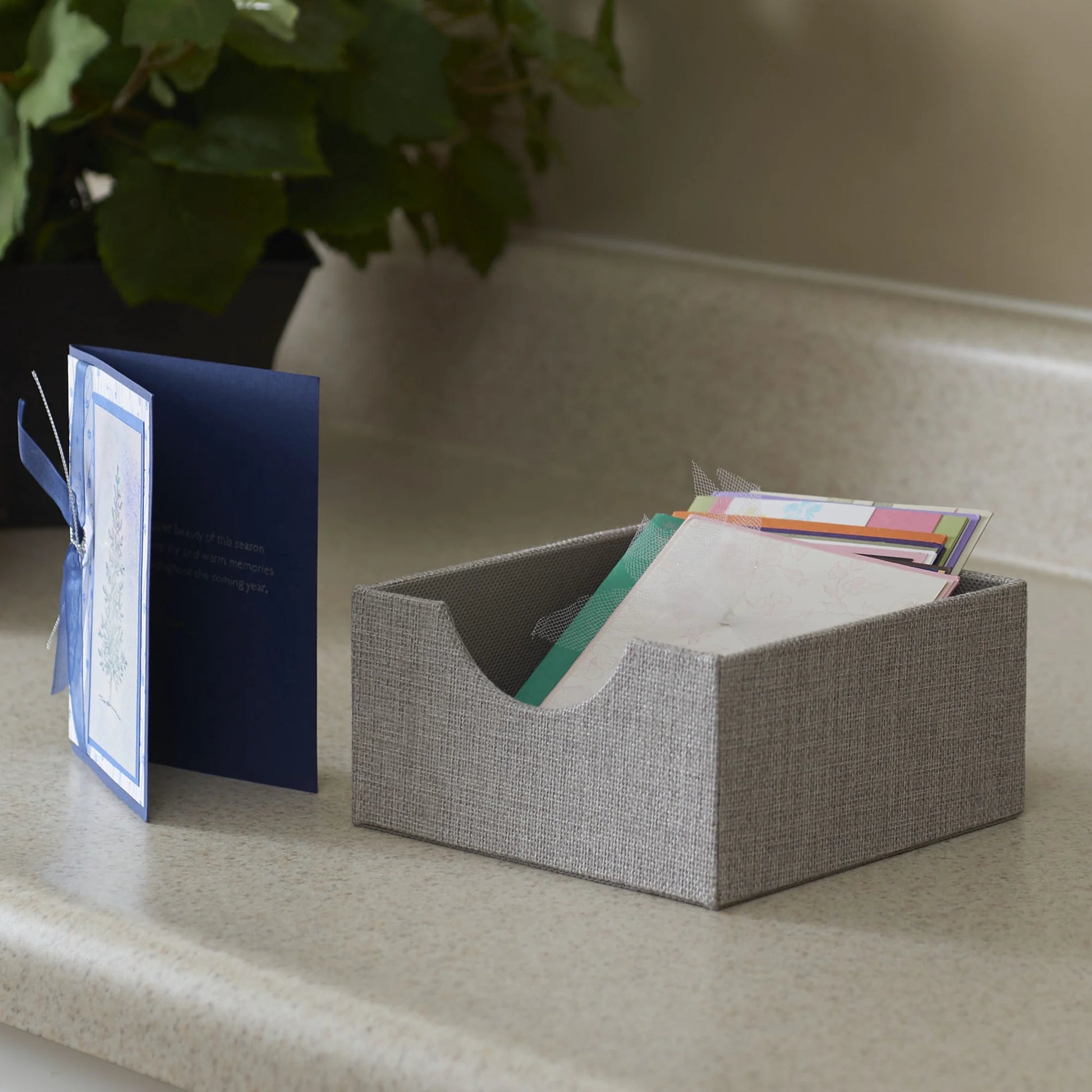 Square Organizer Tray 2 Pack, Small Organizer, Sleek and Stylish, Sturdy Frame with Fabric Covering, Gray