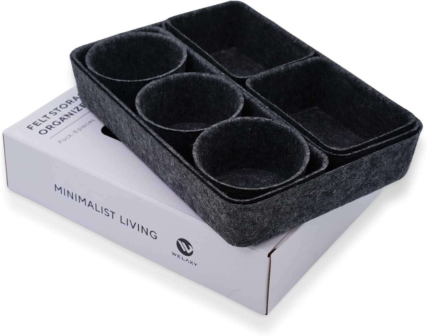 Office Desk Drawer Organizer Tray Felt Storage Bin for Pens Jewelry Makeup Decluttering Sleek Minimalist Living 8-Piece(Carbon)