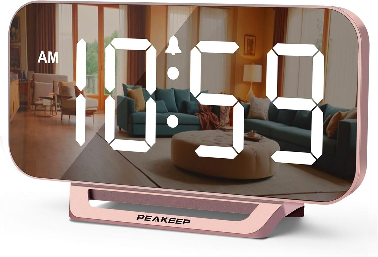 Slim Digital Mirror Alarm Clock Bedroom Living Room Decor Plug