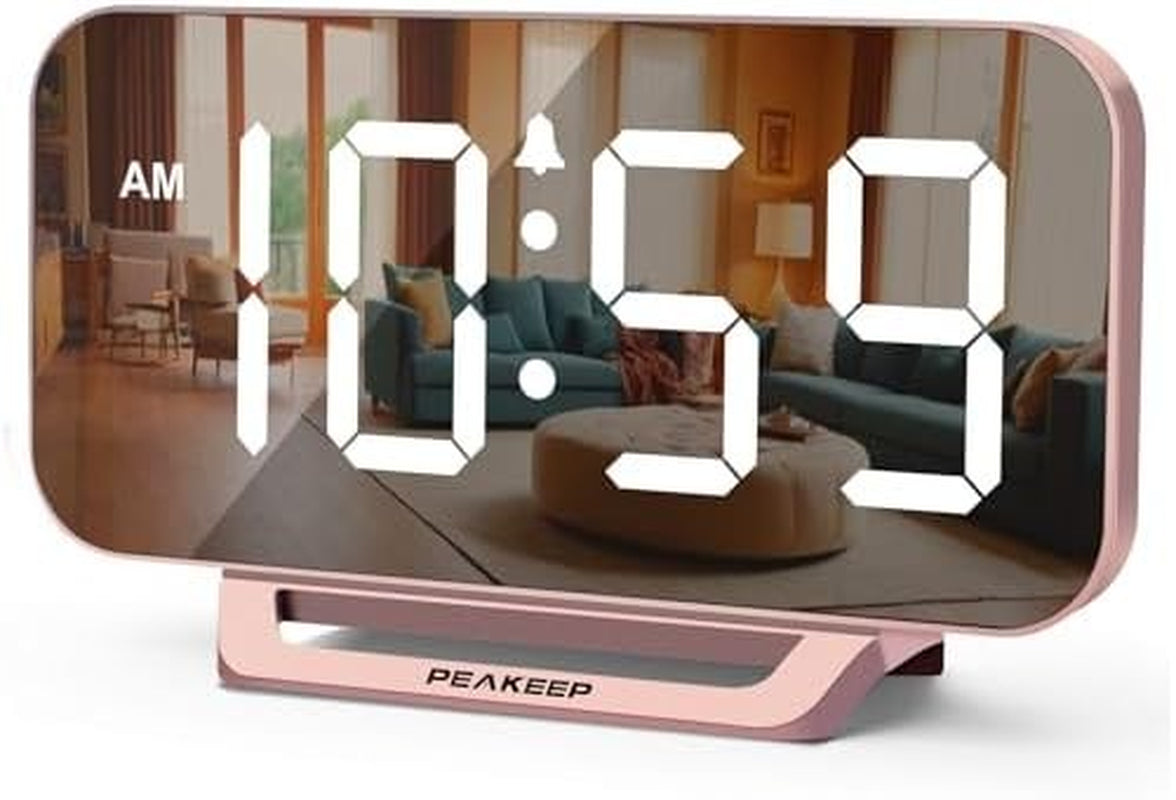 Slim Digital Mirror Alarm Clock Bedroom Living Room Decor Plug
