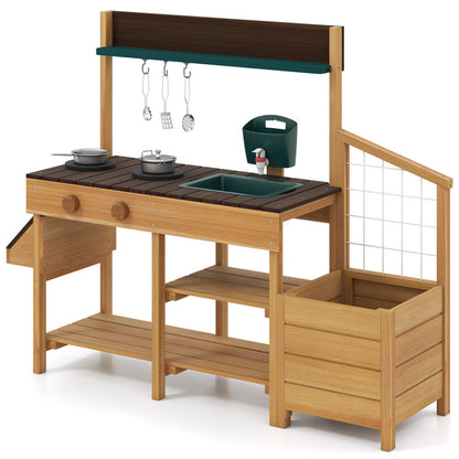 Play Kitchen for Kids Wooden Toy Kitchen Playset Pretend Mud Kitchen