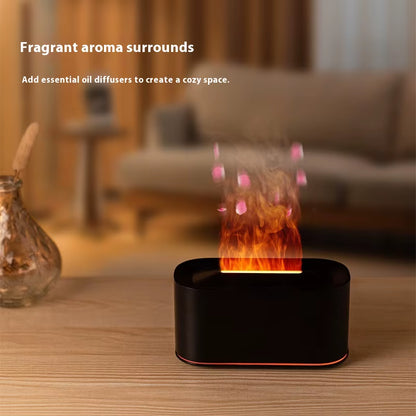 Seven-Color Aromatherapy Machine Bedroom Essential Oil Lamp Wood Grain Flame Humidifier Desktop Cracke New Style