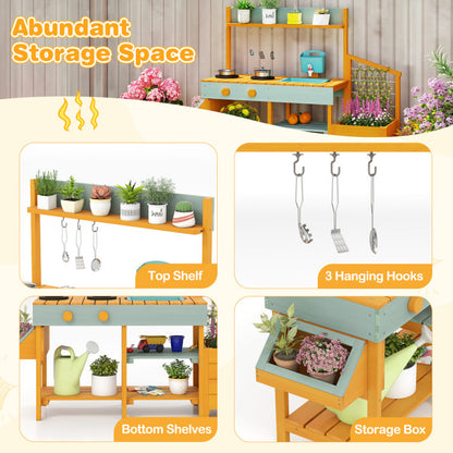 Play Kitchen for Kids Wooden Toy Kitchen Playset Pretend Mud Kitchen