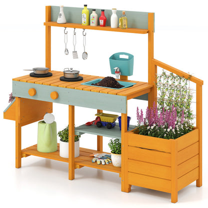Play Kitchen for Kids Wooden Toy Kitchen Playset Pretend Mud Kitchen