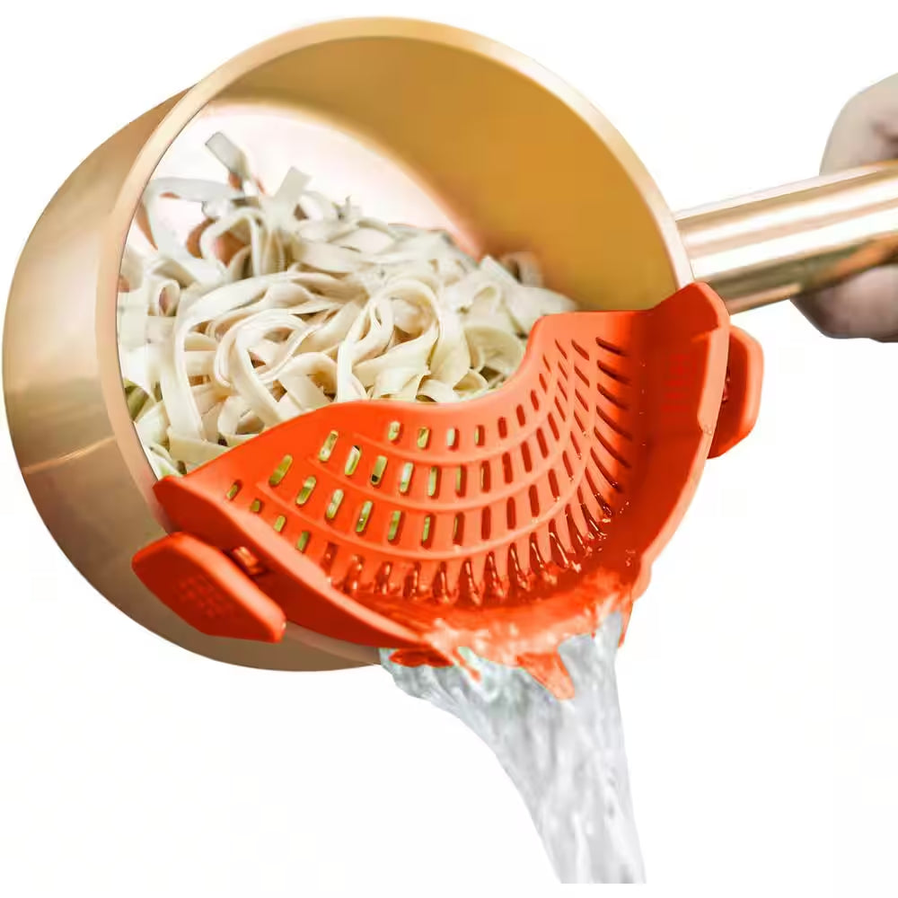 Multipurpose Clip-On Strainer Silicone Kitchen Colander in Orange