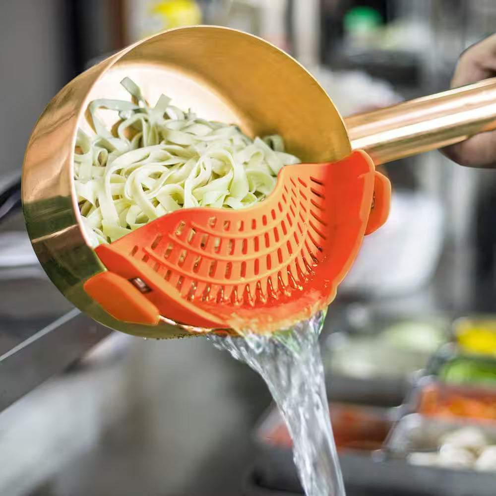 Multipurpose Clip-On Strainer Silicone Kitchen Colander in Orange
