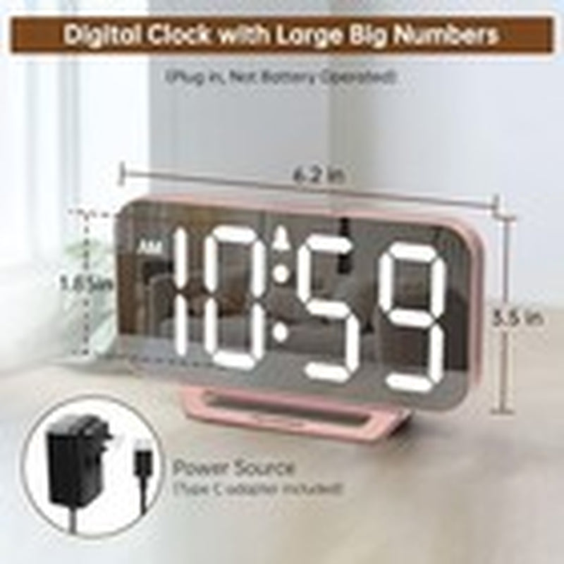 Slim Digital Mirror Alarm Clock Bedroom Living Room Decor Plug