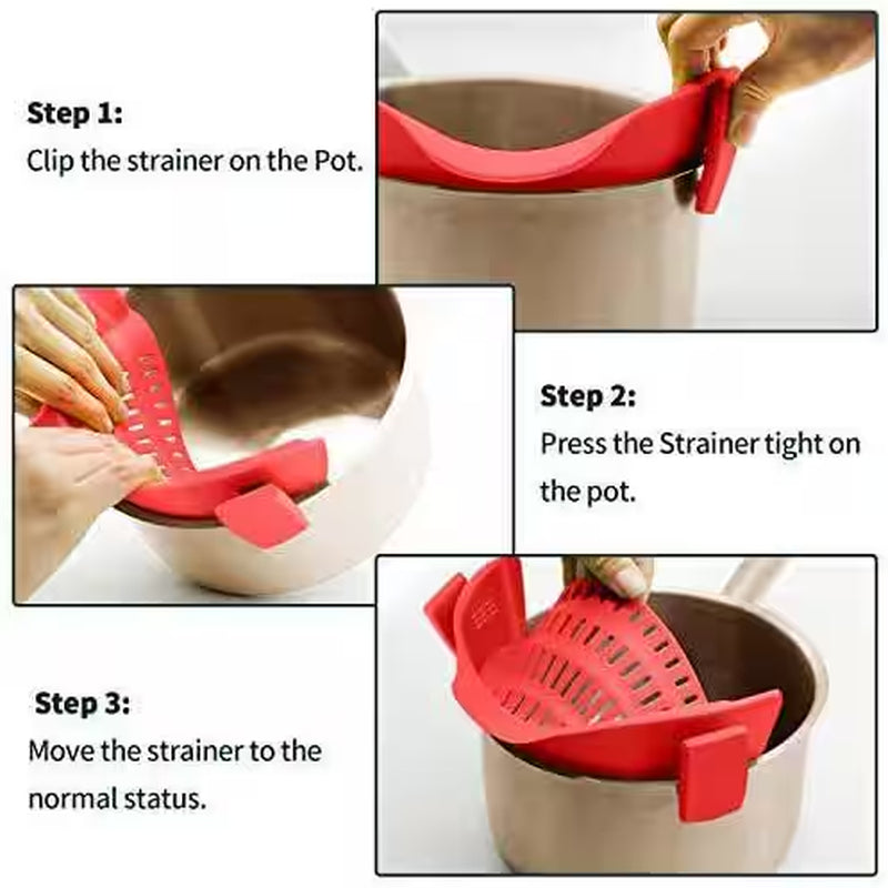 Multipurpose Clip-On Strainer Silicone Kitchen Colander in Orange