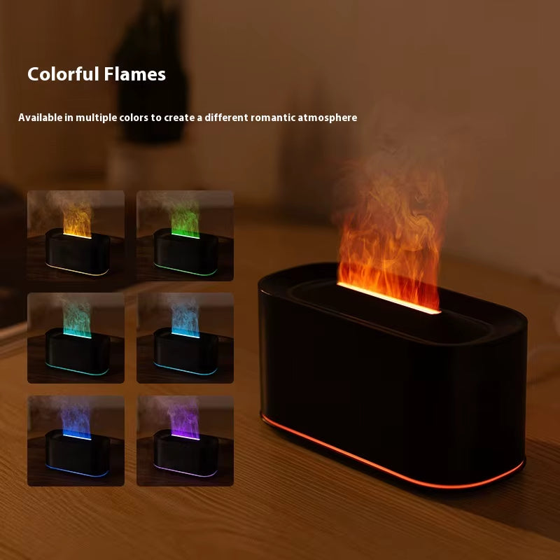 Seven-Color Aromatherapy Machine Bedroom Essential Oil Lamp Wood Grain Flame Humidifier Desktop Cracke New Style