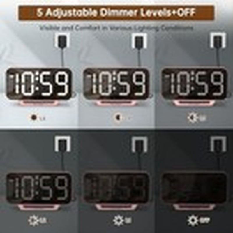 Slim Digital Mirror Alarm Clock Bedroom Living Room Decor Plug