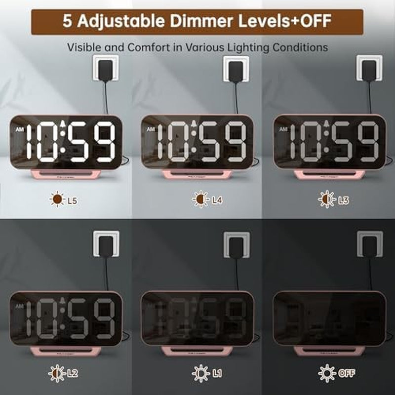 Slim Digital Mirror Alarm Clock Bedroom Living Room Decor Plug