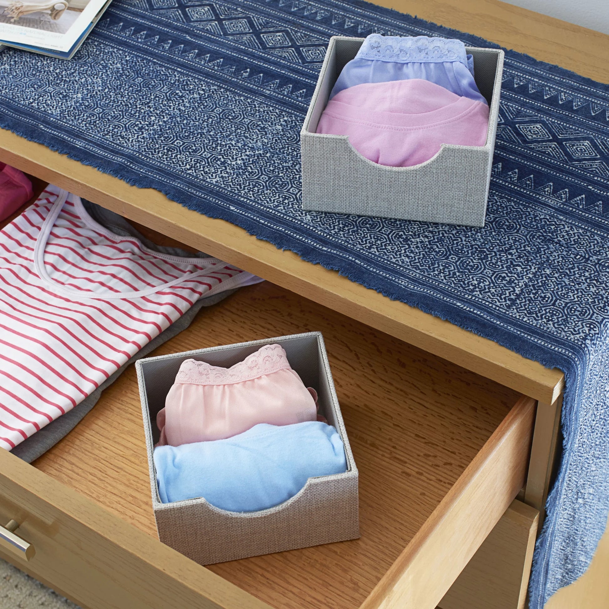 Square Organizer Tray 2 Pack, Small Organizer, Sleek and Stylish, Sturdy Frame with Fabric Covering, Gray