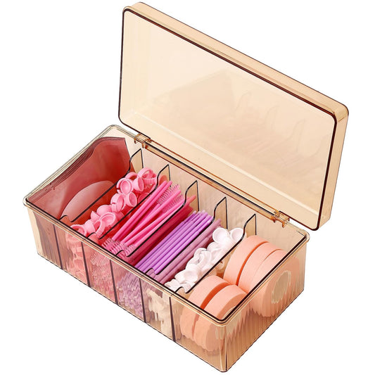Acrylic Lash Extension Organizer, Large Capacity Eyelash Extension Supplies Storage Container Box, Neatly Store and Organize Your Lash Supplies (Amber)