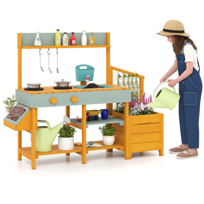 Play Kitchen for Kids Wooden Toy Kitchen Playset Pretend Mud Kitchen